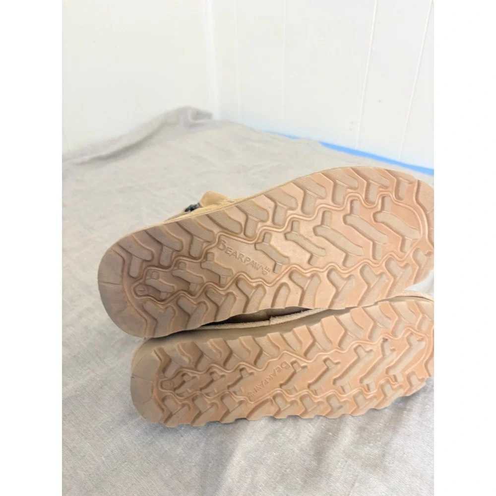 Bearpaw Women Tan Suede Ankle Boots Side Zip Wool Blend‎ Lining Size 7 26050802